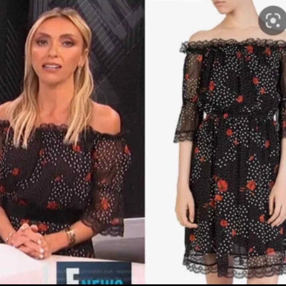 The Kooples Popi Pop Floral Chiffon Lace Trim Off Shoulder Dress- Size 1 (Small)